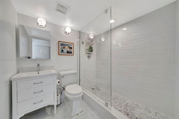 Bathroom, Glass Shower, Interior, Marble, Recessed Lighting