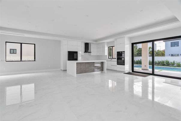 Empty room, Interior, Kitchen, Marble, Recessed Lighting