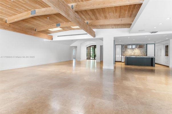 Empty room, Interior, Kitchen, Recessed Lighting, Wooden Beams, Wooden Ceilings