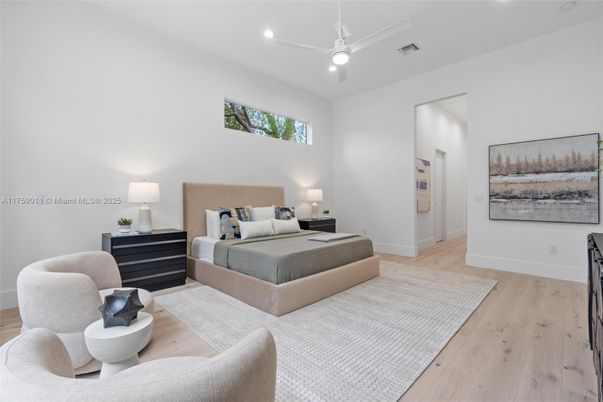 Bedroom, Interior, Recessed Lighting, Wood Texture Flooring