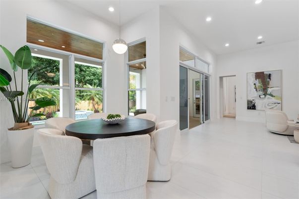 Dining room, Interior, Pendant Lights, Recessed Lighting, Wooden Ceilings