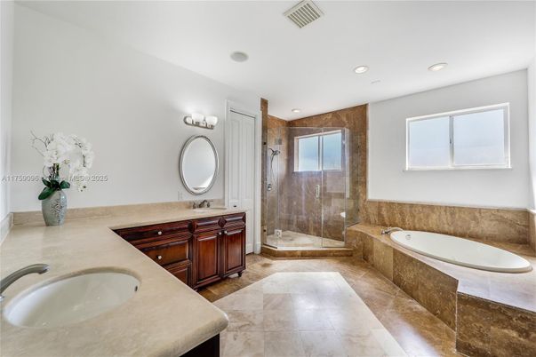 Bathroom, Dual Sink Vanities, Glass Shower, Interior, Recessed Lighting