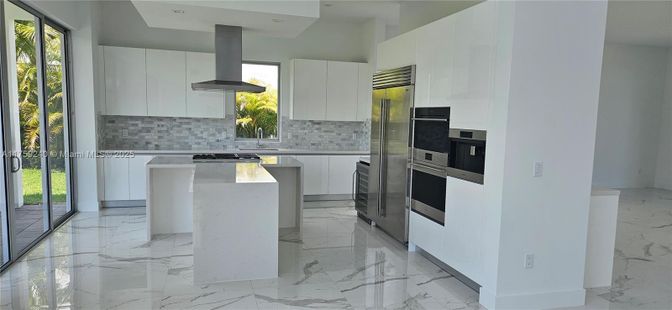 Interior, Kitchen, Marble, Recessed Lighting, Stainless Steel Appliances
