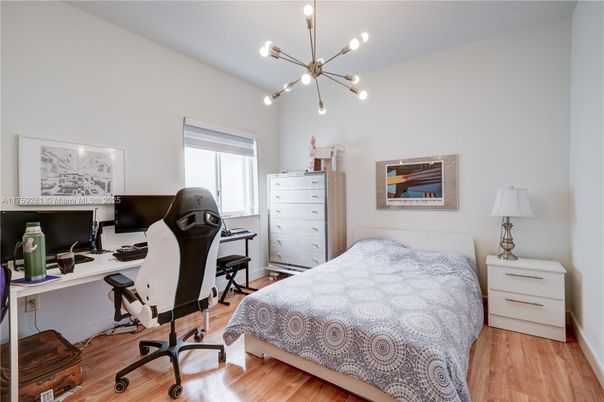 Bedroom, Home Office, Interior, Pendant Lights, Wood Texture Flooring
