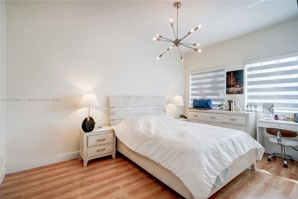 Bedroom, Home Office, Interior, Pendant Lights, Wood Texture Flooring