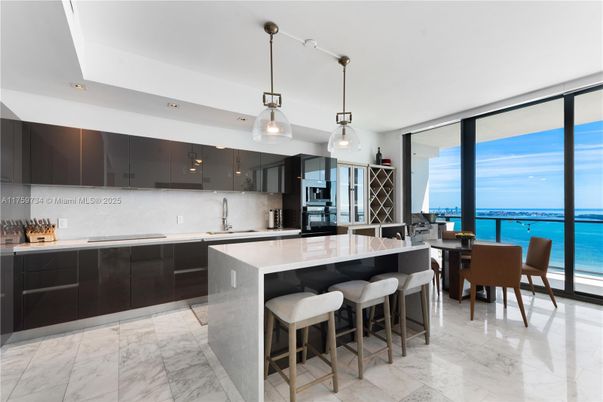 Interior, Kitchen, Marble, Pendant Lights, Recessed Lighting, Stainless Steel Appliances, Water