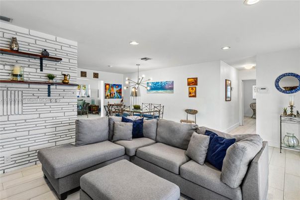 Dining room, Fireplace, Interior, Living room, Pendant Lights, Recessed Lighting, Stone Walls