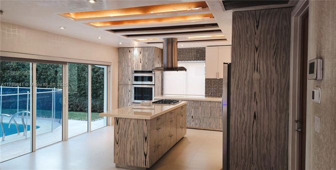 Interior, Kitchen, Recessed Lighting, Stainless Steel Appliances, Wooden Beams