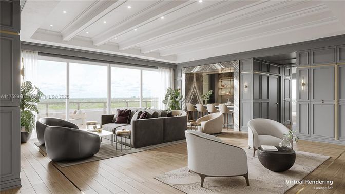 Dining room, Interior, Living room, Recessed Lighting, Wood Texture Flooring