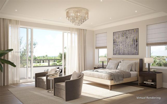 Bedroom, Chandelier, Interior, Recessed Lighting, Wood Texture Flooring