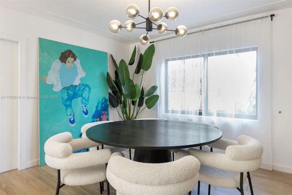 Dining room, Interior, Pendant Lights, Wood Texture Flooring