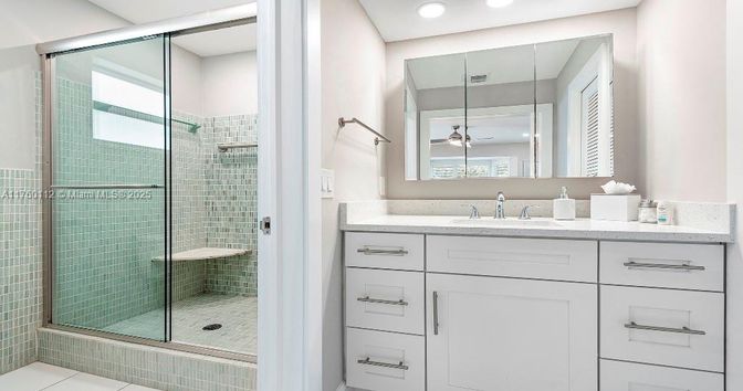 Bathroom, Glass Shower, Interior, Recessed Lighting