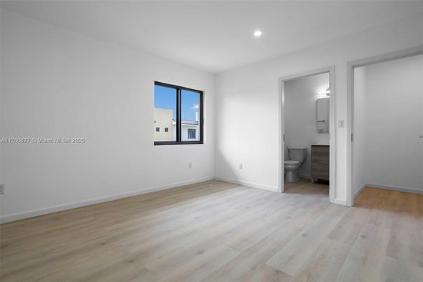 Bathroom, Empty room, Interior, Recessed Lighting, Wood Texture Flooring