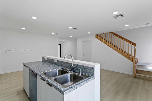 Interior, Kitchen, Recessed Lighting, Wood Texture Flooring