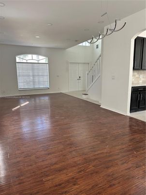 Chandelier, Empty room, Interior, Recessed Lighting, Wood Texture Flooring
