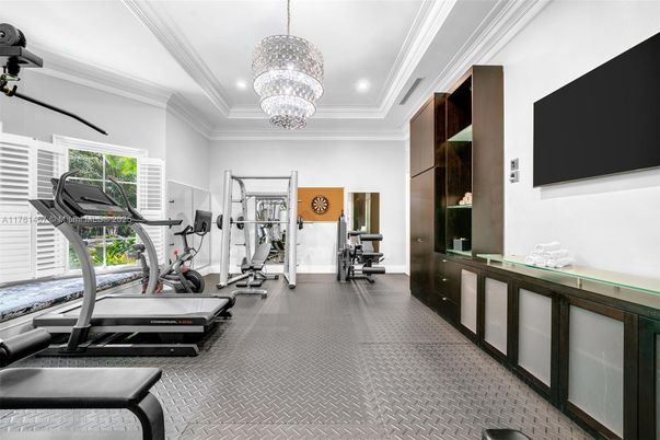 Chandelier, Fitness Equipment, Gym, Interior, Recessed Lighting