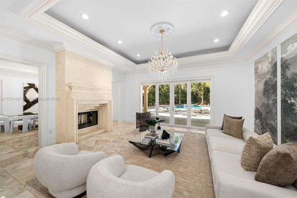 Chandelier, Fireplace, Interior, Living room, Recessed Lighting