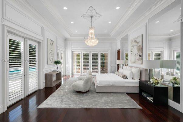 Bedroom, Chandelier, Interior, Recessed Lighting, Wood Texture Flooring