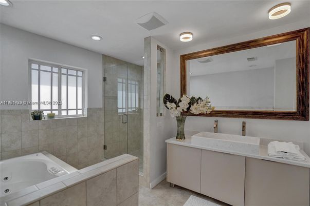 Bathroom, Dual Sink Vanities, Glass Shower, Interior, Recessed Lighting