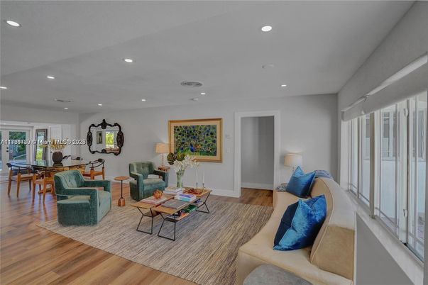 Dining room, Interior, Living room, Recessed Lighting, Wood Texture Flooring