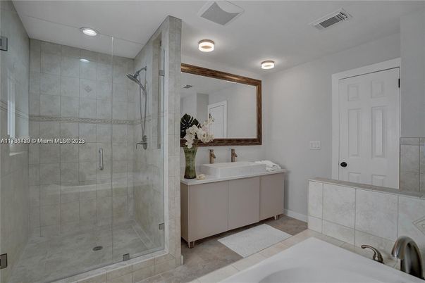 Bathroom, Dual Sink Vanities, Glass Shower, Interior, Recessed Lighting
