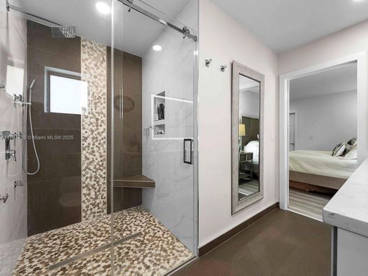 Bathroom, Bedroom, Glass Shower, Interior, Marble Walls, Recessed Lighting