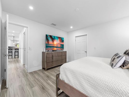 Bedroom, Interior, Recessed Lighting, Wood Texture Flooring