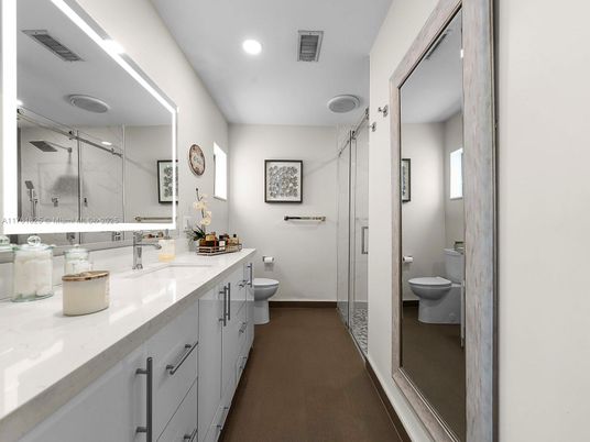 Bathroom, Dual Sink Vanities, Glass Shower, Interior, Recessed Lighting
