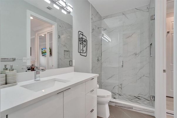 Bathroom, Glass Shower, Interior, Marble Walls