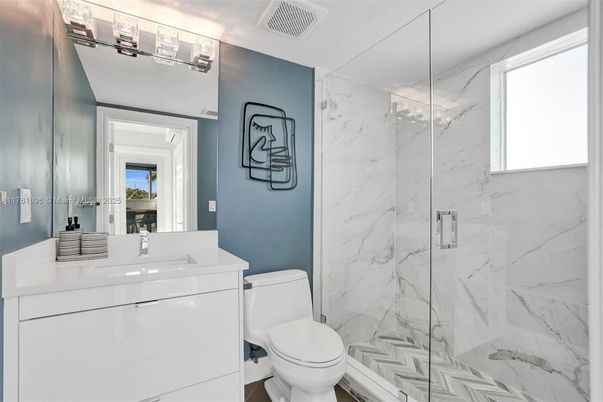 Bathroom, Glass Shower, Interior, Marble Walls