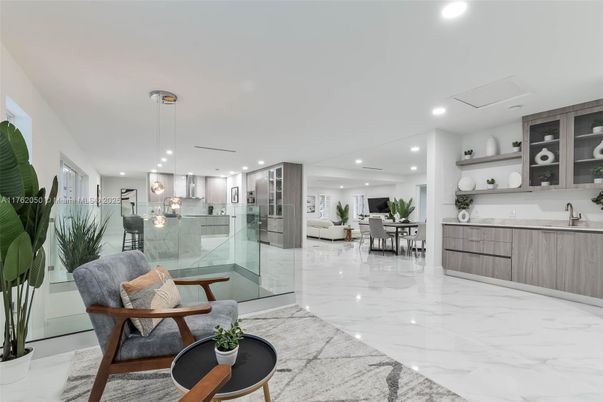 Dining room, Interior, Kitchen, Living room, Marble, Pendant Lights, Recessed Lighting, Stainless Steel Appliances