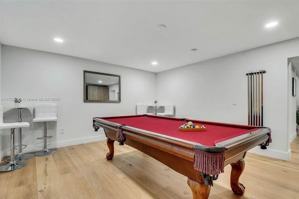 Billiard Table, Game Room, Interior, Recessed Lighting, Wood Texture Flooring