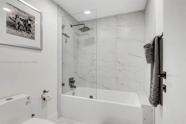 Bathroom, Free Standing Baths, Glass Shower, Interior, Marble, Marble Walls, Recessed Lighting