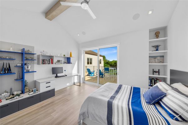 Bedroom, Interior, Recessed Lighting, Wooden Beams, Wood Texture Flooring