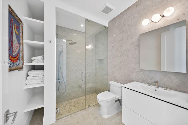 Bathroom, Glass Shower, Interior, Recessed Lighting