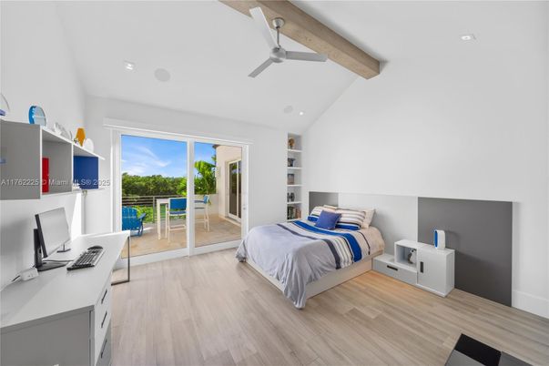 Bedroom, Home Office, Interior, Recessed Lighting, Wooden Beams, Wood Texture Flooring