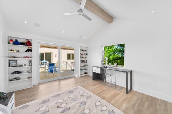 Home Office, Interior, Recessed Lighting, Wooden Beams, Wood Texture Flooring