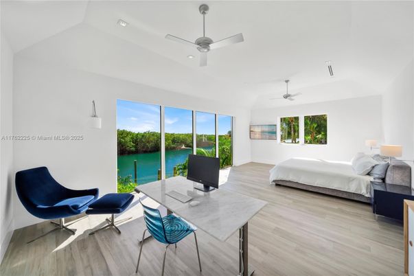 Bedroom, Home Office, Interior, Recessed Lighting, Water, Wood Texture Flooring