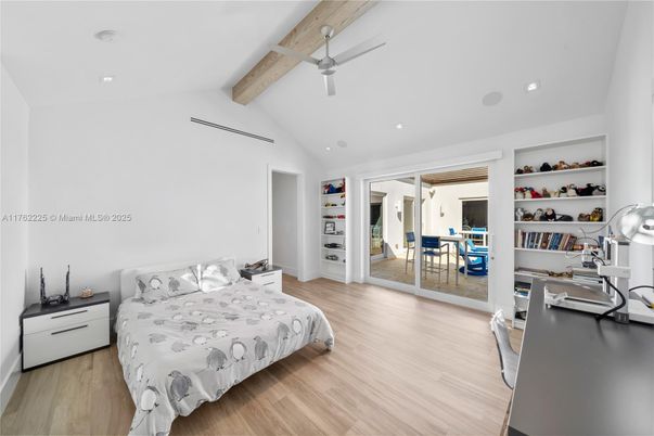 Bedroom, Interior, Recessed Lighting, Wooden Beams, Wood Texture Flooring