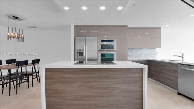 Interior, Kitchen, Pendant Lights, Recessed Lighting, Stainless Steel Appliances