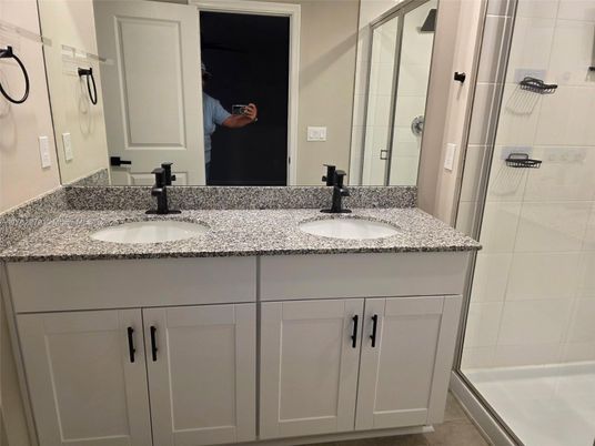 Bathroom, Dual Sink Vanities, Glass Shower, Interior
