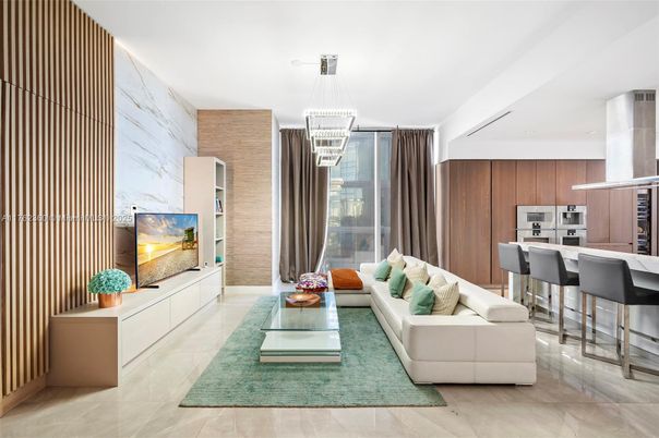 Interior, Kitchen, Living room, Marble Walls, Pendant Lights