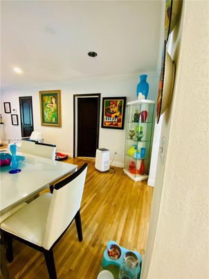 Dining room, Interior, Recessed Lighting, Wood Texture Flooring