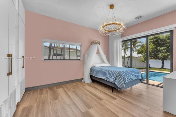 Bedroom, Chandelier, Interior, Wood Texture Flooring