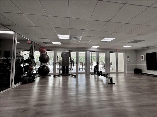 Fitness Equipment, Gym, Interior, Recessed Lighting, Wood Texture Flooring