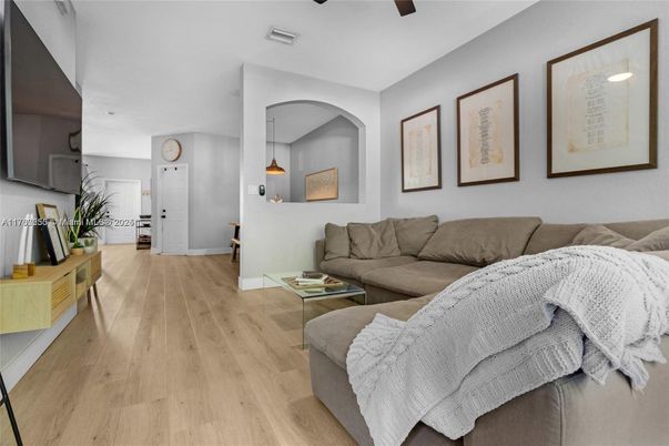 Interior, Living room, Pendant Lights, Wood Texture Flooring