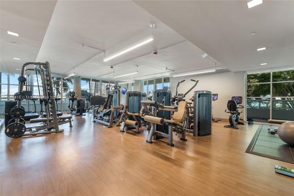 Fitness Equipment, Gym, Interior, Recessed Lighting, Wood Texture Flooring