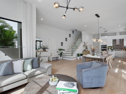 Dining room, Interior, Kitchen, Living room, Pendant Lights, Recessed Lighting, Wood Texture Flooring