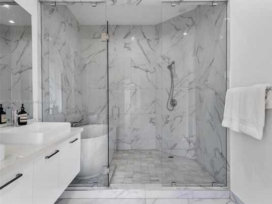 Bathroom, Glass Shower, Interior, Marble, Marble Walls