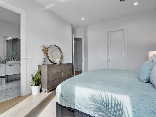 Bedroom, Interior, Marble, Recessed Lighting, Wood Texture Flooring
